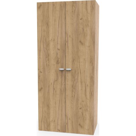Armoire 2 Portes placard de rangement coloris Chêne - Longueur 79 x Profondeur 52 x Hauteur 180 cm (1/4)