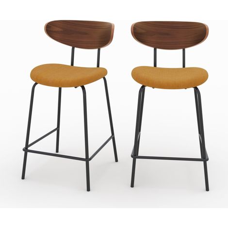 Lot de 2 chaises pour îlot central en velours côtelé jaune 64.5 cm - JADE