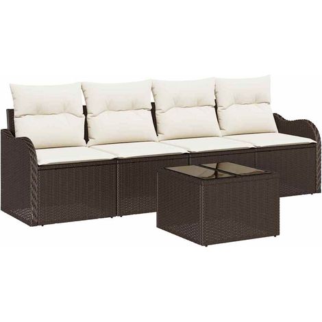 Garden Sofa Set with Cushion with Storage 5 pcs Brown and Cream vidaXL
