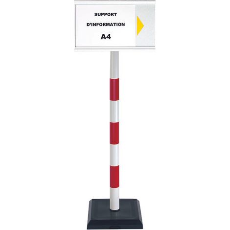 Poteau PVC Rouge/Blanc sur socle lesté 3kg avec support d'information A4 - 2000154 (1/2)