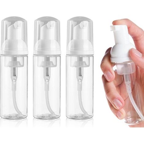 Paquete de 3, Bomba de espuma vacía transparente, Botella dispensadora portátil, Envase recargable, Botellas de viaje champú cosméticos (50 ml) (1/5)