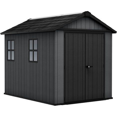 Keter Newton 759 Gartenhaus - 287x230x246cm - Kunststoff - Grau - extra starkes Dach - Natürlicher Holzlook - 15 Jahre Herstellergarantie