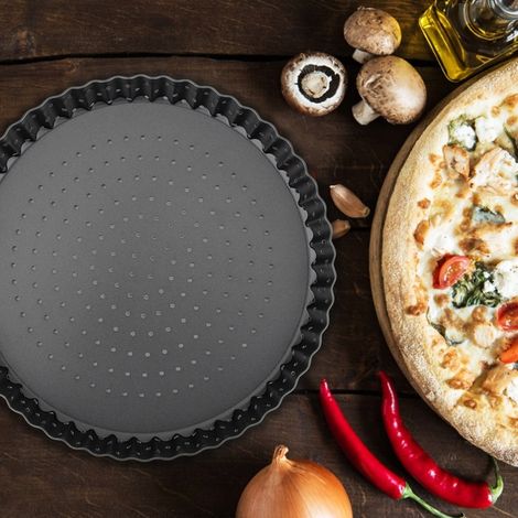 Moule à pizza antiadhésif épais en acier au carbone pour usage domestique, plaque de cuisson, ustensiles de cuisine (M (8 pouces)) (1/5)