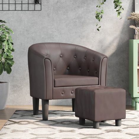 Clubsessel mit Fußhocker Braun Kunstleder