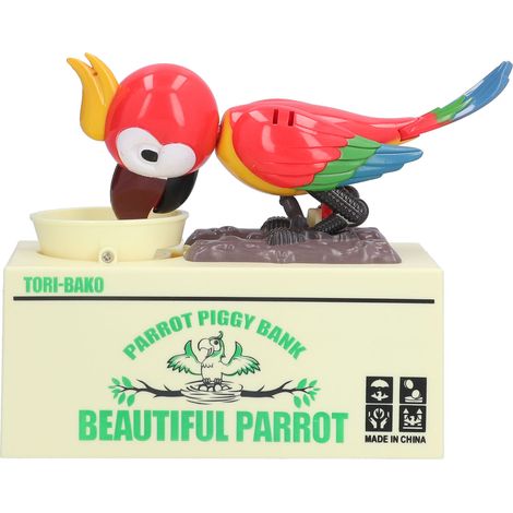 Electric Piggy Bank Plastic Parrot Shaped Coin Storage Battery Powered Durable Money Saving Box for Children
