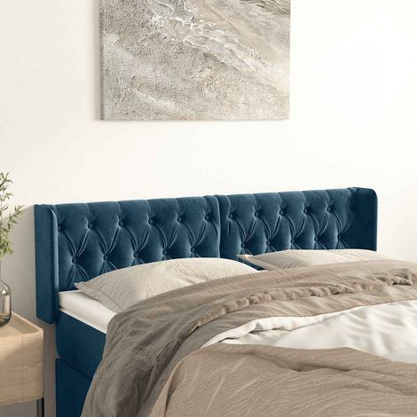 Tête de lit avec oreilles,Panneau de lit,Pour Lit adulte,Décoration murale Bleu foncé 147x16x78/88 cm Velours XZZ723024 (1/5)