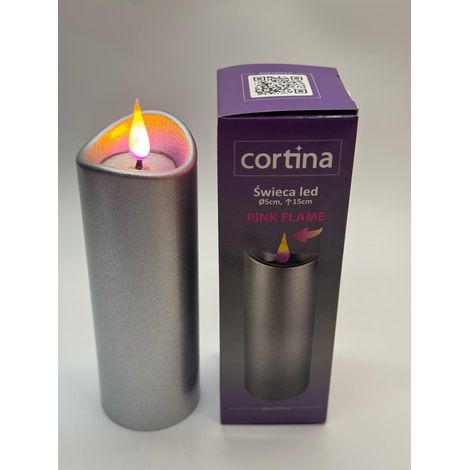 Vela LED / llama rosa plateada / 2-24 / 5 x 15 cm / Con pilas / 12 (1/5)