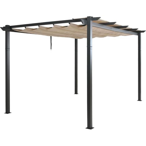 [JAMAIS UTILISÉ] Pergola en aluminium HHG-053, pavillon de jardin Pavillon de jardin, structure stable de 8cm toit coulissant UV50+ 3x4m, crème-beige