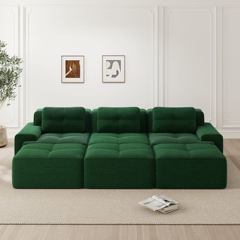 Divano modulare in velluto a coste verde, 4 pezzi OKMYHOME (1/5)