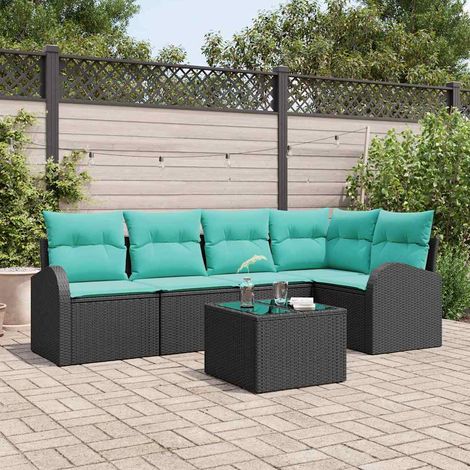 Salon de jardin modulable 6 pièces en polyrotin noir et turquoise avec table et sac étanche - PANGIVO (1/5)