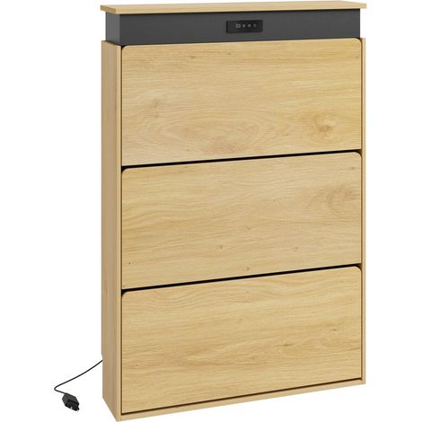 SoBuy Scarpiera Salvaspazio 3 Ante Ribaltabili Rovere Chiaro Armadio per Scarpe con Asciugatura e Disinfezione Mobiletto da Ingresso in Truciolare Melaminico 78×19×115.4 cm Portata massima 25 kg (1/5)