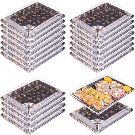Lot de 20 boîtes de préparation de repas : plateau réutilisable avec couvercle, boîtes réutilisables, assiettes de menu et conteneurs pour sandwichs, sushis, fruits (1/5)