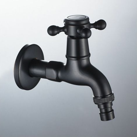Robinet d'eau en Laiton Noir G1/2in Wall-in Robinet en Laiton Antique Machine à Laver Robinet d'eau Froide Unique pour Salle de Bain (1/5)
