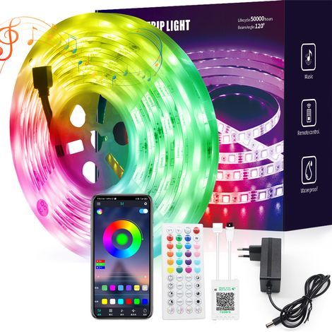 LED-Strip 10M, 30 LEDs/Meter, 12V RGB LED-Band, App und Fernbedienung, Musik-Synchronisation, Timer-Modus, für Schlafzimmer, Spielzimmer, Party, Festival (1/5)
