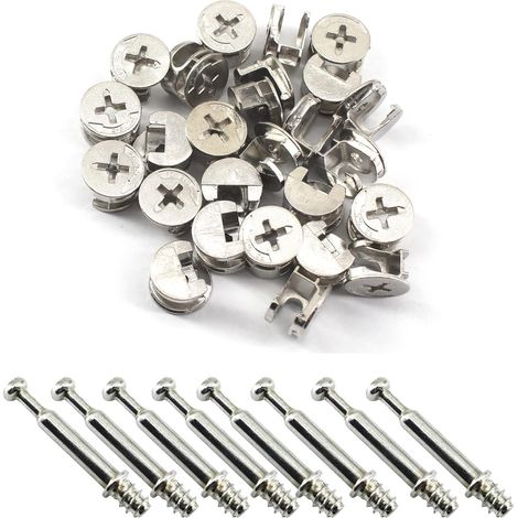 25 pièces de vis de connexion pour meubles avec écrou excentrique, verrou à came avec chevilles métalliques autotaraudeuses, vis pour placard, tiroir, armoire, panneau de meubles, connexion 1 (1/5)