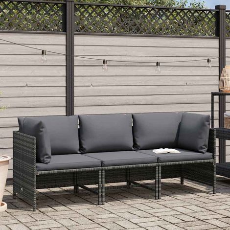 Maison Exclusive - 3-Sitzer-Gartensofa mit Kissen Grau Poly Ratta