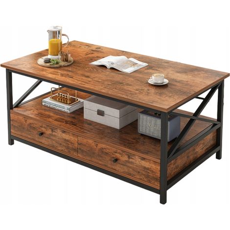 Holz-Couchtisch Loft Industrial Schubladen Wohnzimmer Tisch 100 cm (1/5)
