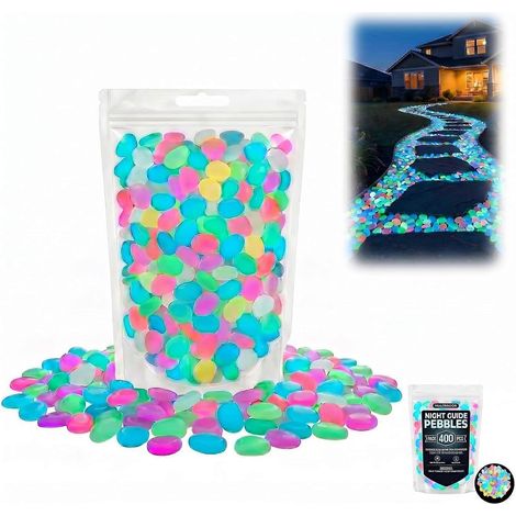 Gravier aquarium & pierres jardin phosphorescentes colorées galets lumineux nocturnes arc-en-ciel décoration paysagère extérieure lot de 400 pierres (1/5)