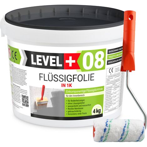LEVEL+ Flüssigfolie 4kg Dichtfolie Bad + Farbroller L+08