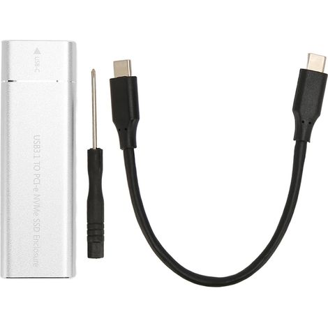 Externes M.2 NVMe USB-C 10 Gbit/s Gehäuse für SSDs der Baureihen 2230/2242/2260/2280, inklusive USB-C-Kabel, 2 TB, Silber