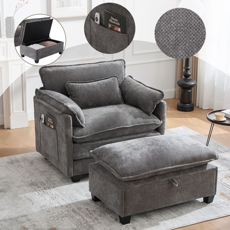 Fauteuil surdimensionné repose-pieds tabouret velours poches latérales coussins salon chambre appartement écologique