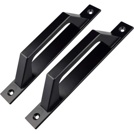 Set of 2 D-shaped door handles for wooden garden gate, 200 mm, black