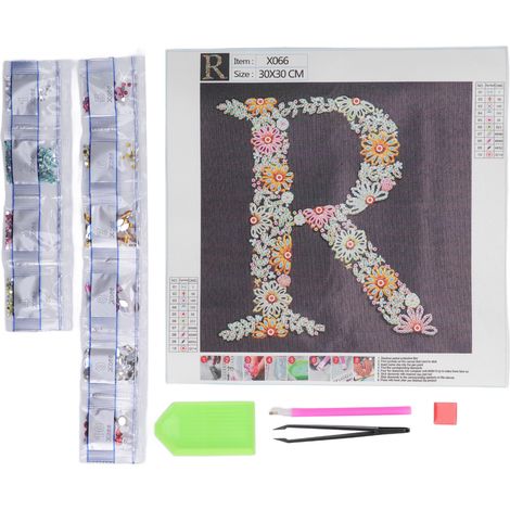 Kit de peinture strass DIY lettre chance style occidental motif R, activité relaxante et amusante pour créer un tableau artistique scintillant. (1/5)