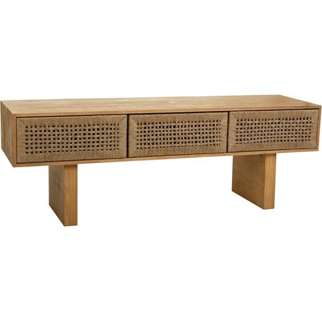 Mueble bajo de madera y cuerda trenzada marrón 130x36x45 (1/5)