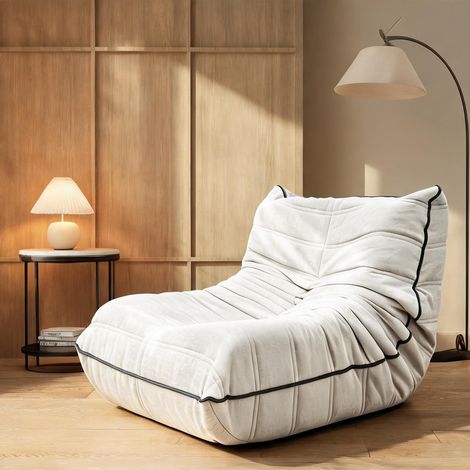 Pouf poire relaxant en flannelette blanche avec dossier (1/5)