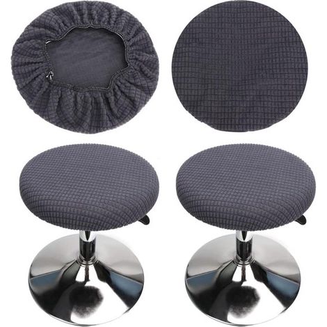 Fundas redondas para taburetes de bar，2 unidades. Fundas lavables，suaves y duraderas，para taburetes de bar de 30-40 cm (gris) (1/5)