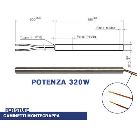 CANDELETTA ACCENSIONE STUFA PELLET RESISTENZA D 10 X 180 320W MONTEGRAPPA (04045)
