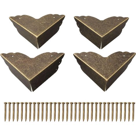 Lot de 4 protections d'angle en métal antique avec vis, pour boîtes et meubles. (1/5)