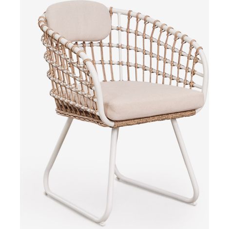 SKLUM Gartenstuhl mit Armlehnen aus Aluminium und synthetischem Rattan Isaran Gardenia Weiß                                  