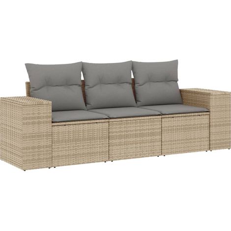 Maison Exclusive - Set Divano da Giardino 3 pz con Cuscini Beige in Polyrattan (1/3)