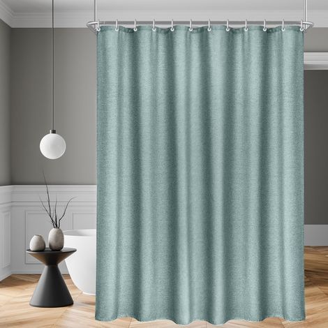 Rideau de douche 120 x 200 cm bleu, 230 g, en polyester, ourlet lesté, anti-moisissure, imperméable, lavable, pour salle de bain, baignoire avec 8 anneaux de rideau de douche (1/5)