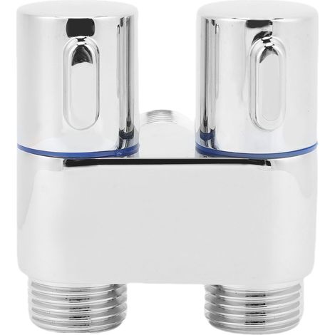 Robinet d'angle 1 entrée 2 sorties, filetage mâle G1/2, double commande, métal, pour salle de bain, WC, bidet, balcon, électroplaqué (1/5)