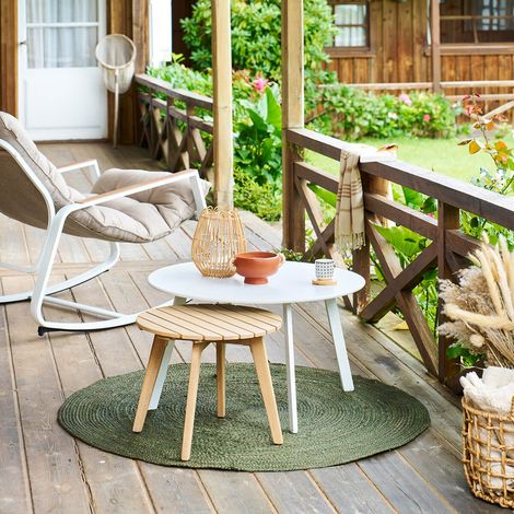 Hesperide – Table d'appoint de jardin en bois d'acacia – Dimensions 46 x 35 cm – Hauteur 40 cm – Résistante aux intempéries – Facile à monter (1/5)