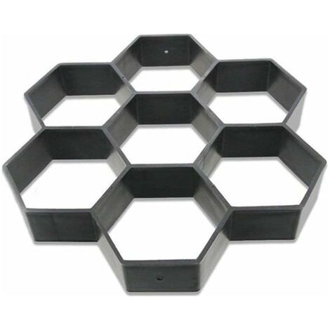 Moule hexagonal réutilisable pour pavés de béton, marcheau, pierre de ciment pour trottoir, allée, terrasse, jardin, route (30 x 30 cm, noir) (1/5)