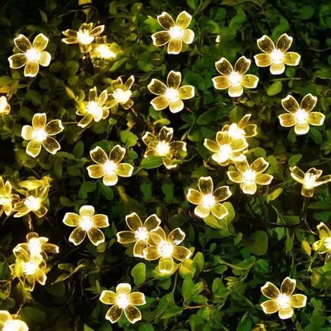 Lampe guirlande solaire extérieure fleur cerisier lumière blanc chaud 5m 20 LED décoration jardin