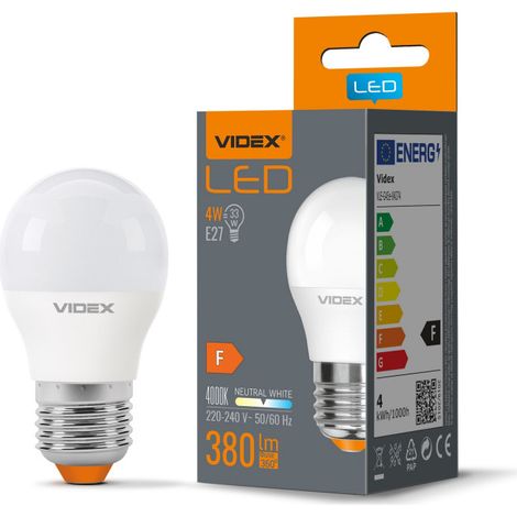 Lampadina LED G45 bianca opale 4W E27 4000K 380lm Videx (1/3)