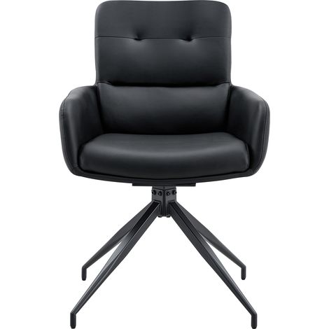 Set de comedor redondo con mesa de vidrio templado negro y 4 sillas giratorias de PU (1/5)