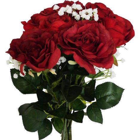 Bouquet artificiel création fleuriste rouge amour x9 roses H 75 cm (1/3)