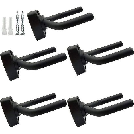 Lot de 5 supports muraux noirs pour guitare avec vis, compatibles avec les guitares (1/5)