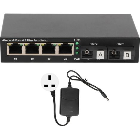 Convertisseur de média fibre 6 ports Gigabit 10/100/1000Mbps 1550nm 20km commutateur Ethernet extension réseau 100-240V prise UK (1/5)