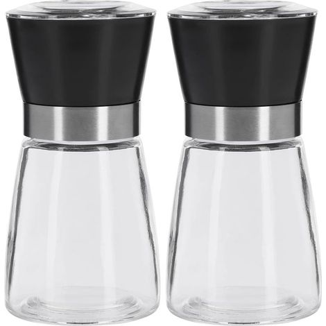 Gewürzmühle, Keramikmahlwerk, Stufenlose Mahlgradeinstellung, Glas/Kunststoff, Schwarz/Silber/Transparent, 63542260 (2er-Set) (1/5)