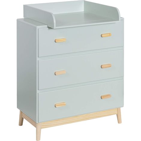 Mobili Rebecca – Table à langer amovible 100x80x42 cm – MDF et pin vert d'eau marron – 3 tiroirs pour rangement – Montage requis