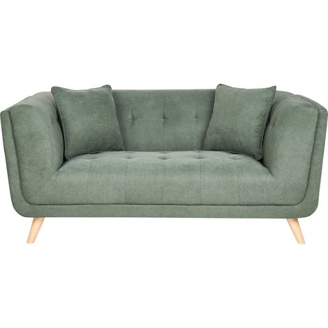 Sofa Green Fabric Upholstery 2 Seater Loveseat with Scatter Cushions Wooden Legs Retro Living Room Settee HABO (1/5)