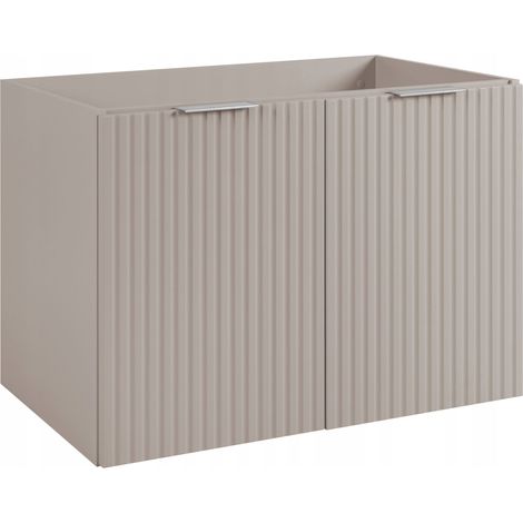 Rodan Badschrank 80 cm, Beige Matt und Holz, 46 x 80 x 57 cm, geriffelte Türen, ohne Waschtischplatte, 2 Ablagen, feuchtraumgeeignet