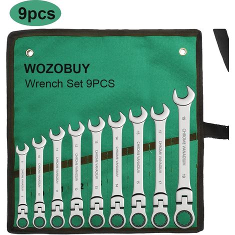 Jeu de clés à cliquet, tête flexible, caractéristiques antidérapantes, 9pcs (1/2)