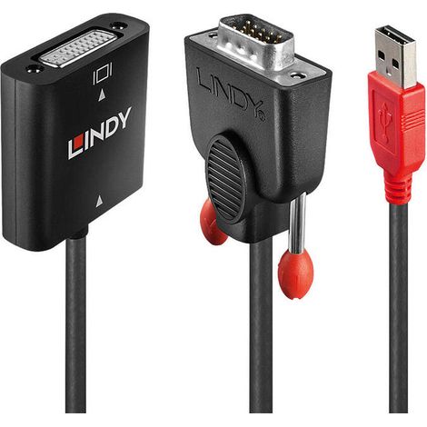 Lindy 38184 adaptador de cable de vídeo 0,2 m DVI-D VGA (D-Sub) + USB Negro, Naranja (1/2)